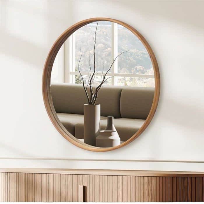 מראה עגולה מעוצבת דגם WOODY עץ מלא טבעי - מידות לבחירה