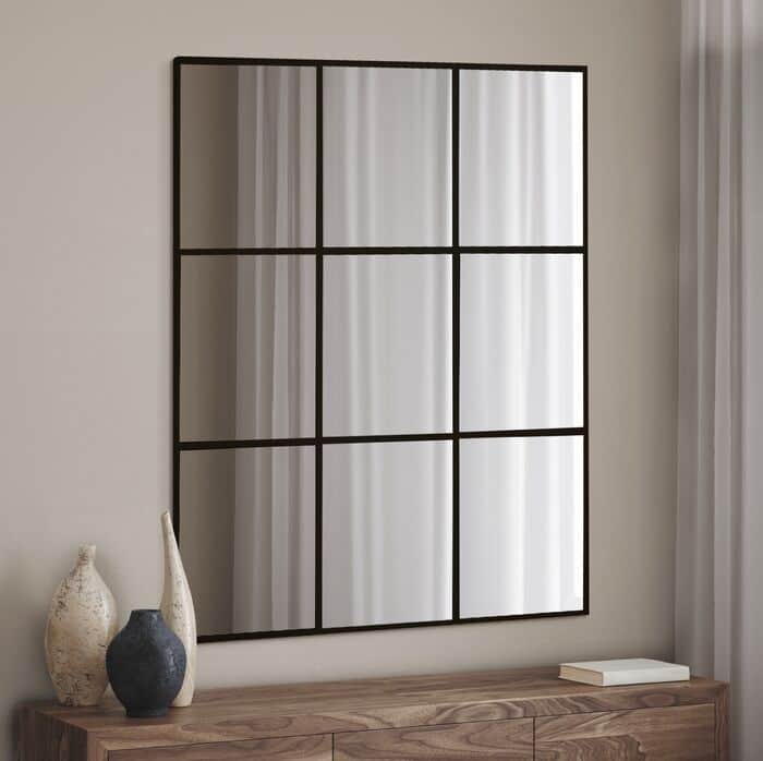 מראה מעוצבת ריבועים מחולקים מתכת שחורה -90/90 סמ