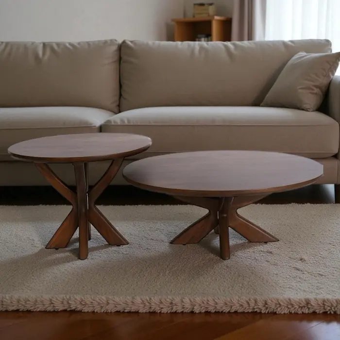 סט 2 שולחנות סלון עץ מנגו דגם JACK- גוון אגוז כהה