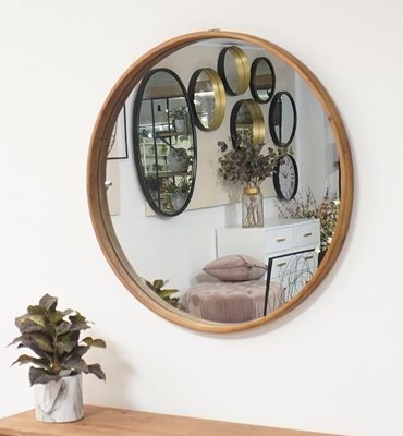 מראה עגולה מעוצבת דגם WOODY עץ מלא טבעי - מידות לבחירה