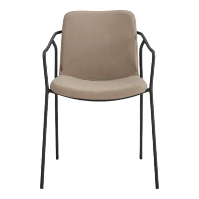 כסא אוכל מעוצב דגם NIKOLA בד דמוי עור גוון בשילוב ידית ורגל שחורה