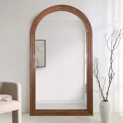 מראה קשתות מעוצבת דגם ZAGA מסגרת עץ אגוז - מידה 180/100 סמ