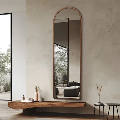 מראה חצי מעוגלת דגם MOON WOOD מסגרת עץ -160/50 ס''מ