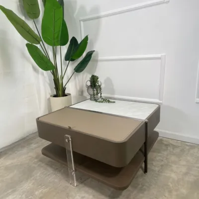 שולחן סלון מעוצב דגם BOLY פורצלן בשילוב דמוי עור ועץ