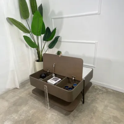 שולחן סלון מעוצב דגם BOLY פורצלן בשילוב דמוי עור ועץ