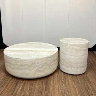 סט שולחנות סלון מעוצבים דגם EXPO בגוון טרוורטין - מידות לבחירה