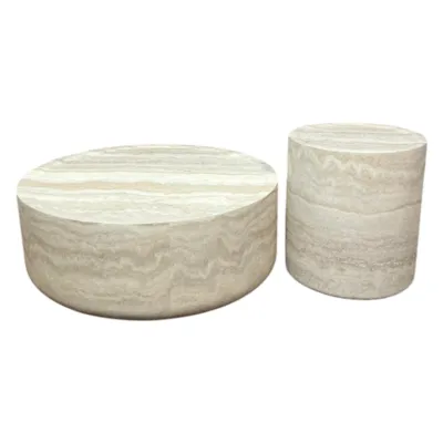 סט שולחנות סלון מעוצבים דגם EXPO בגוון טרוורטין - מידות לבחירה