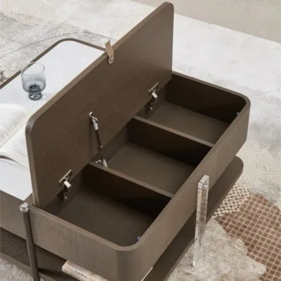 שולחן סלון מעוצב דגם BOLY פורצלן בשילוב דמוי עור ועץ