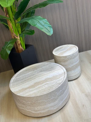 סט שולחנות סלון מעוצבים דגם EXPO בגוון טרוורטין - מידות לבחירה