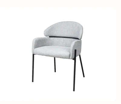 כסא אוכל מעוצב דגם MOR בד בגוון אפור בהיר רגל מתכת שחורה