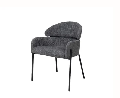 כסא אוכל מעוצב דגם MOR בד בגוון אפור כהה רגל מתכת שחורה