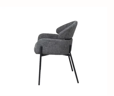 כסא אוכל מעוצב דגם MOR בד בגוון אפור כהה רגל מתכת שחורה