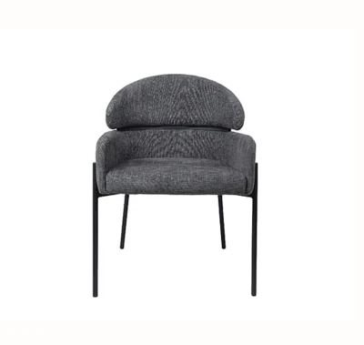 כסא אוכל מעוצב דגם MOR בד בגוון אפור כהה רגל מתכת שחורה