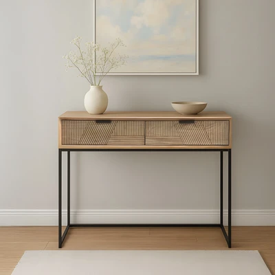 קונסולה מעוצבת דגם NAPAL עץ מלא 2 מגירות - 120 סמ