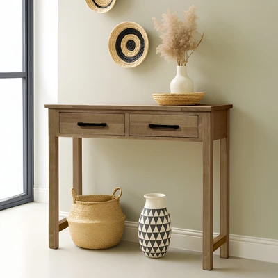 קונסולה מעוצבת דגם ALBA עץ 2 מגירות ידיות שחורות -80 סמ