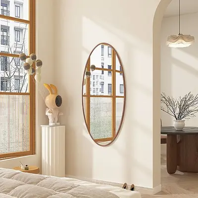 מראה אובלית מעוצבת דגם NORMAN אליפסה מסגרת עץ- מידות לבחירה