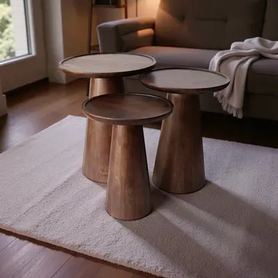 סט 3 שולחנות עץ מנגו גוון אגוז כהה דגם SEGAL