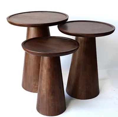 סט 3 שולחנות עץ מנגו גוון אגוז כהה דגם SEGAL