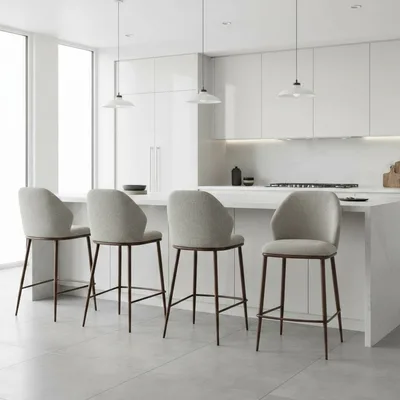 כסא בר מעוצב דגם SATAI-בז' רגל אגוז