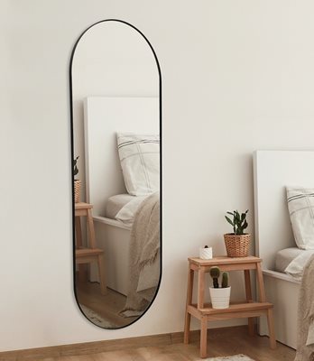 מראה מעוצבת מעוגלת מסגרת מתכת דקה שחורה-מידה לבחירה