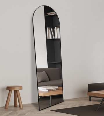 מראה מעוצבת חצי מעוגלת מסגרת מתכת שחורה- מידות לבחירה