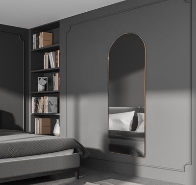 מראה מעוצבת חצי מעוגלת מסגרת מתכת זהב- מידות לבחירה