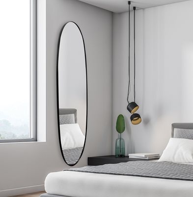 מראה מעוצבת אובלית צרה מסגרת מתכת שחורה -150 סמ