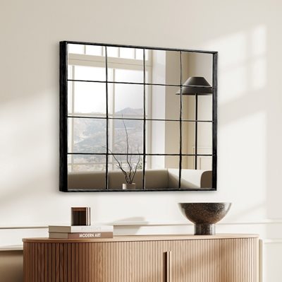 מראה מעוצבת ריבועים מחולקים מסגרת מתכת שחורה -75X100 סמ