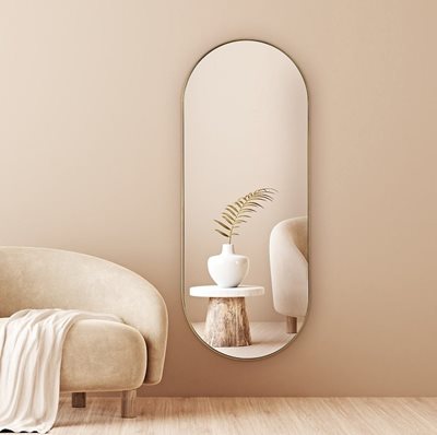 מראה מעוצבת אובלית קפסולה מעוגלת מסגרת מתכת זהב דקה-מבחר מידות לבחירה