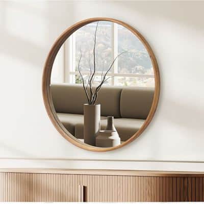 מראה עגולה מעוצבת דגם WOODY עץ מלא טבעי - מידות לבחירה