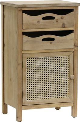 שידה מעוצבת דגם BARLEY עץ בשילוב ראטן 2 מגירות ודלת