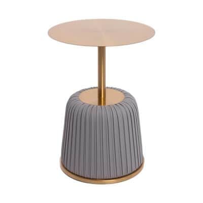 שולחן צד מעוצב דגם Charlotte מתכת זהב בשילוב רגל דמוי עור אפור