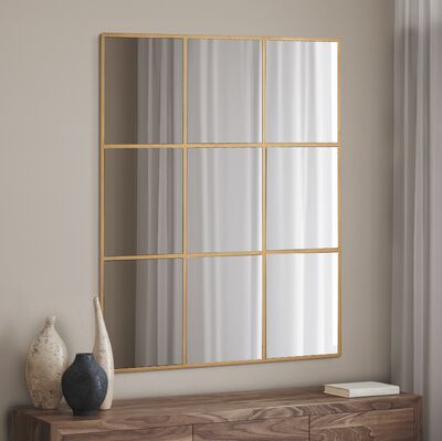 מראה מעוצבת ריבועים מחולקים מתכת זהב -90/90 סמ