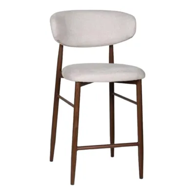 כסא בר מעוצב דגם LEE בד אריג גוון בז' בשילוב רגל אגוז