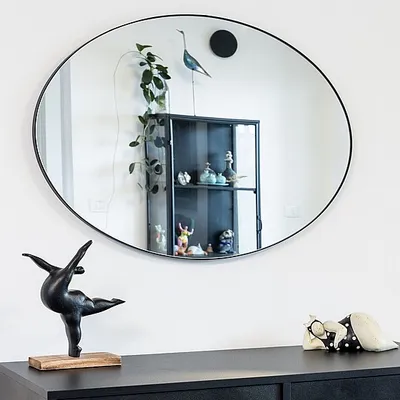 מראה אובלית מעוצבת דגם NORMAN אליפסה מסגרת שחורה- מידות לבחירה