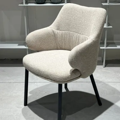 כסא אוכל מעוצב דגם OREGON בד בוקלה קרם