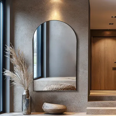 מראה חצי מעוגלת דגם KIARA מסגרת מתכת שחורה דקה-מידות לבחירה