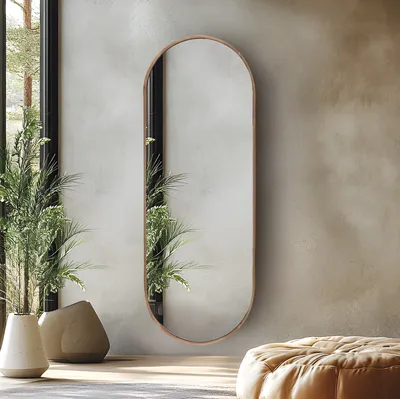 מראה אובלית קפסולה דגם KATY מסגרת עץ טבעי