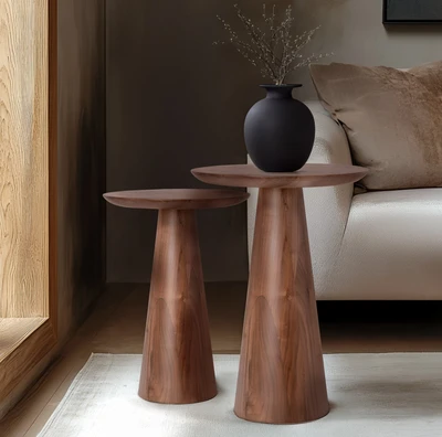 שולחן צד מעוצב קונוס דגם OLE עץ מלא בגוון אגוז - מידות לבחירה