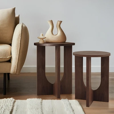 שולחן צד מעוצב דגם MIKEL עץ מלא בגוון אגוז יוקרתי