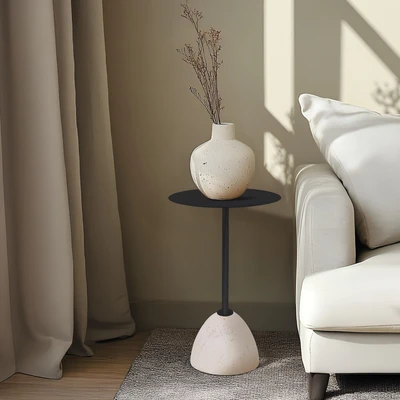 שולחן צד מעוצב דמוי טרוורטין דגם PARMA גובה 56 סמ