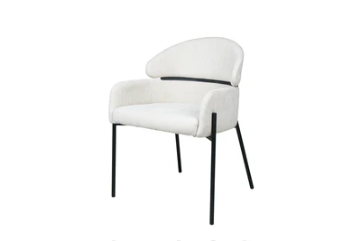 כסא אוכל מעוצב דגם MOR בד בגוון אבן רגל מתכת שחורה