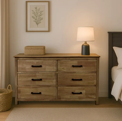 קומודה מעוצבת דגם ALBA עץ טבעי 6 מגירות - 120 סמ