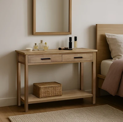 קונסולה מעוצבת דגם ALBA עץ 2 מגירות ומדף תחתון -110 סמ