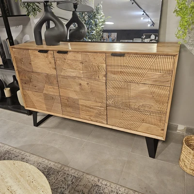 שידה מעוצבת דגם NAPAL עץ מנגו 3 דלתות - 130 סמ