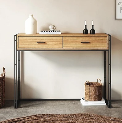 קונסולה מעוצבת דגם LIOR עץ בשילוב מתכת שחורה 2 מגירות-120 סמ