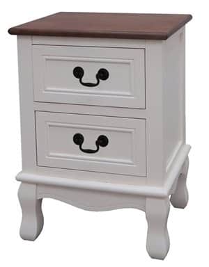 שידה צד מעוצבת LEO שמנת בשילוב פלטה עץ מעל-2 מגירות