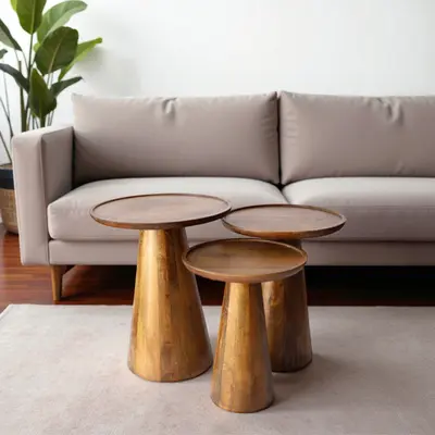 סט 3 שולחנות עץ מנגו גוון דבש דגם SEGAL