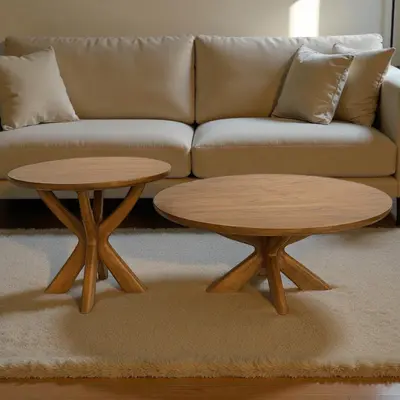 סט 2 שולחנות סלון עץ מנגו דגם JACK- גוון דבש