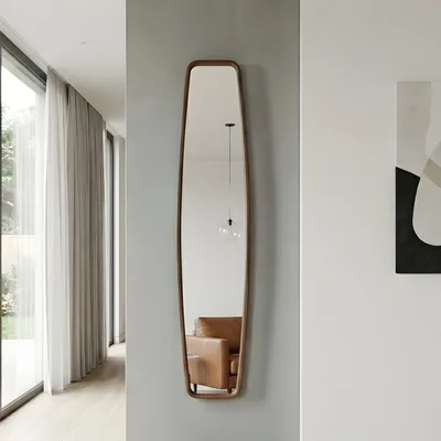 מראה צרה מעוצבת דגם CONY -עץ חום דבש